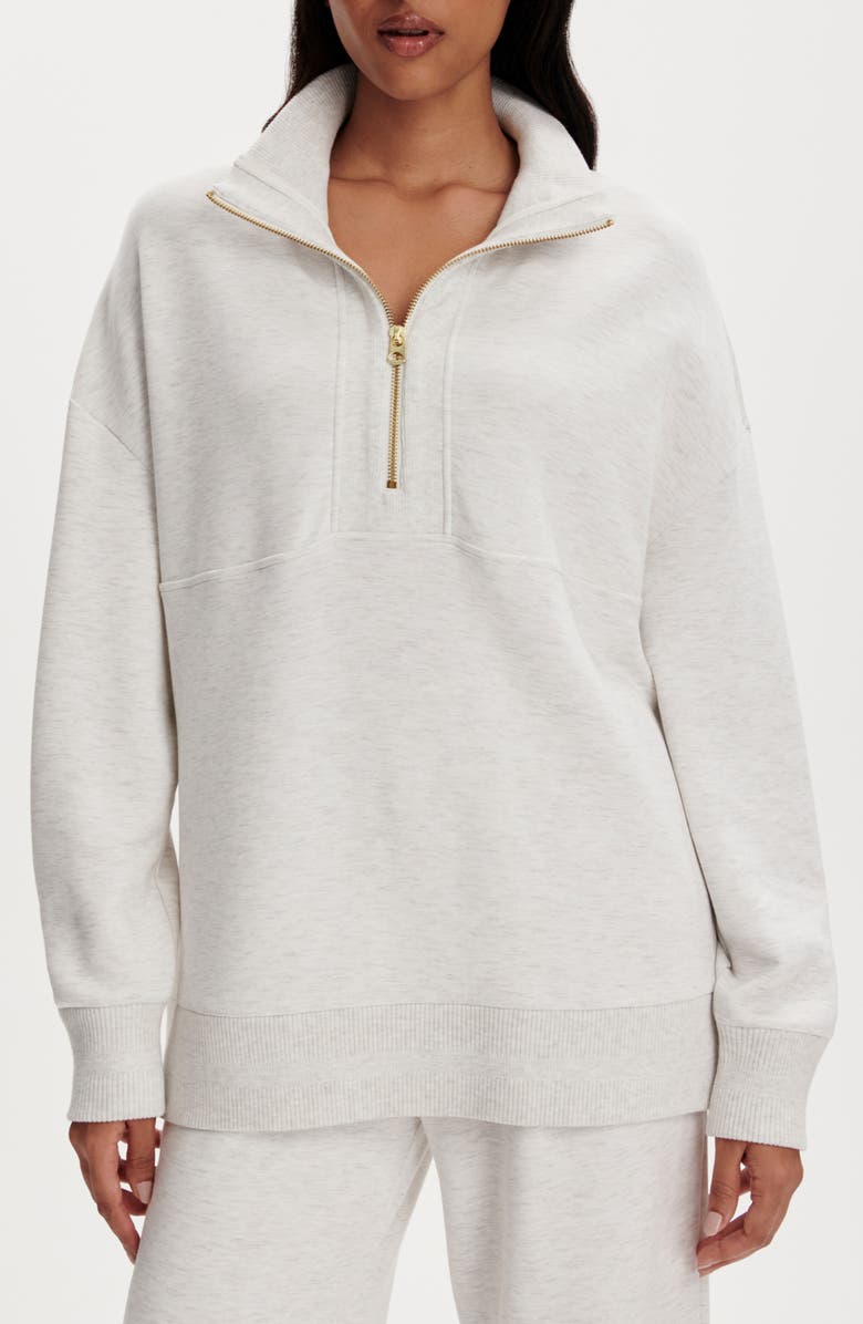 Varley Molly Longline DoubleSoft<sup>®</sup> Half Zip Sweatshirt, Main, color, Ivory Marl