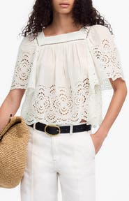 Madewell Eyelet Flutter Sleeve Cotton Blend Top