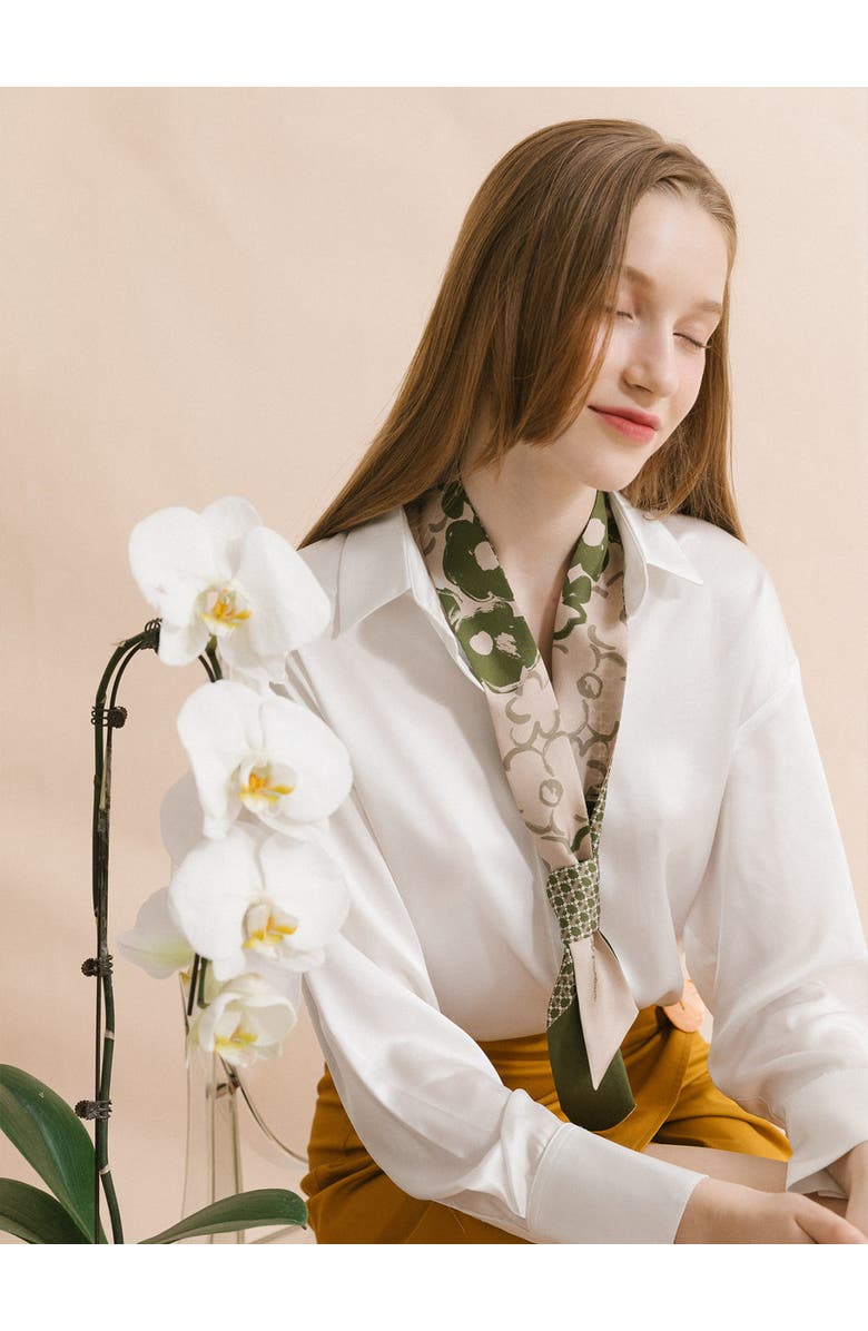 Lost Pattern "Floral Houndstooth" Silk Skinny Scarf, Alternate, color, Green