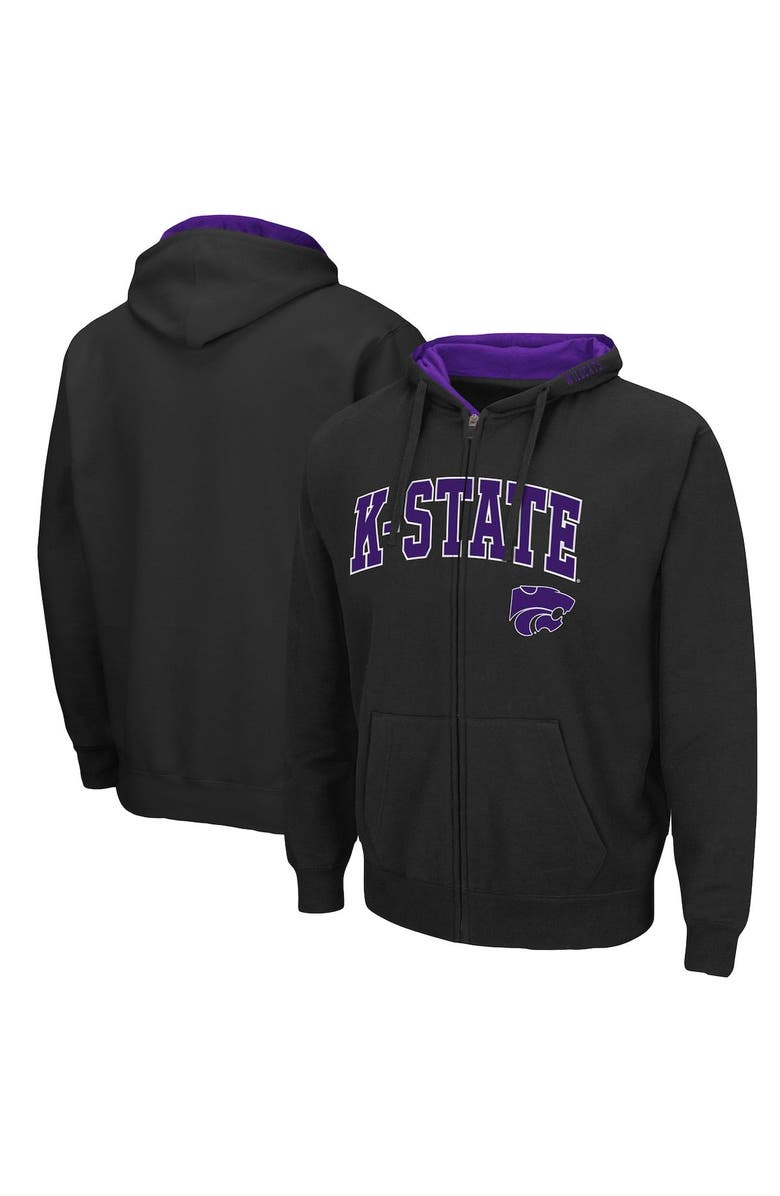 COLOSSEUM Men's Colosseum Black Kansas State Wildcats Arch & Logo 3.0 Full-Zip Hoodie, Alternate, color, Black