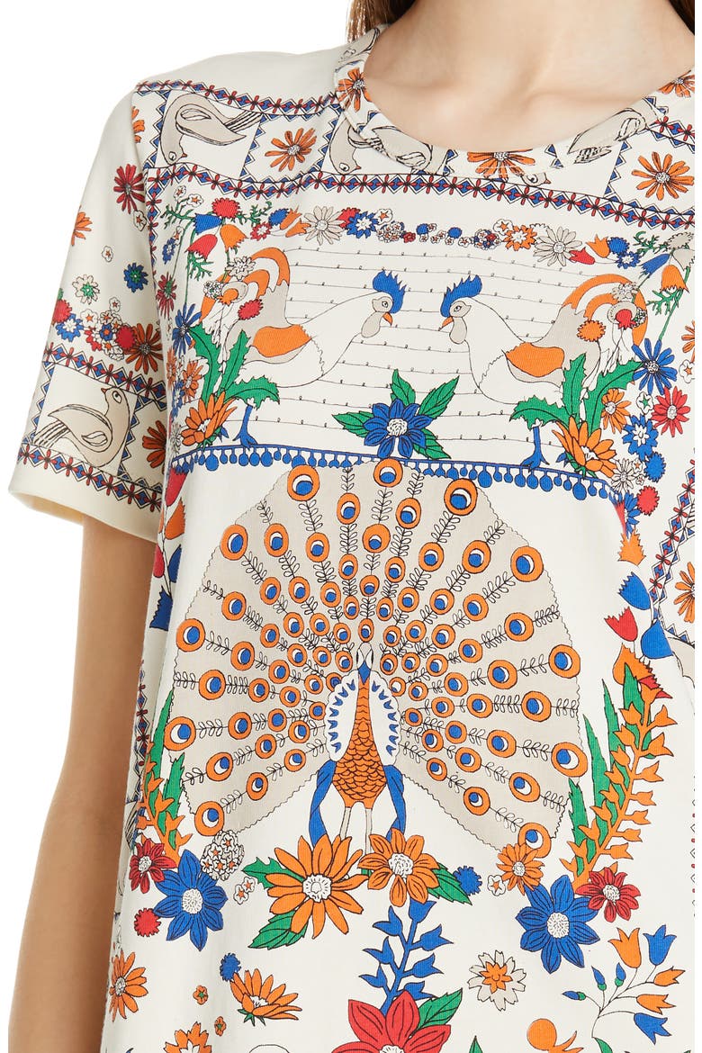 T-Shirt Dress, Alternate, color, IVORY PEACOCK MEADOW