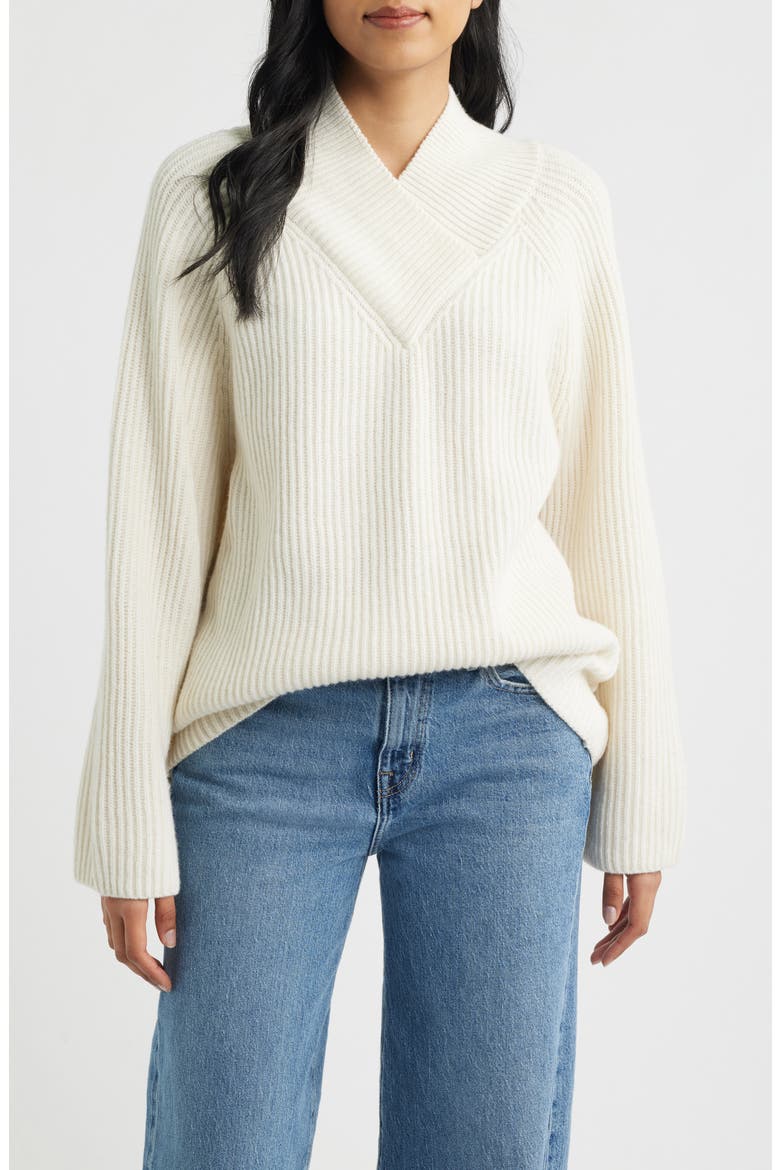 Wool Blend V-Neck Sweater, Main, color, ANTIQUE WHITE