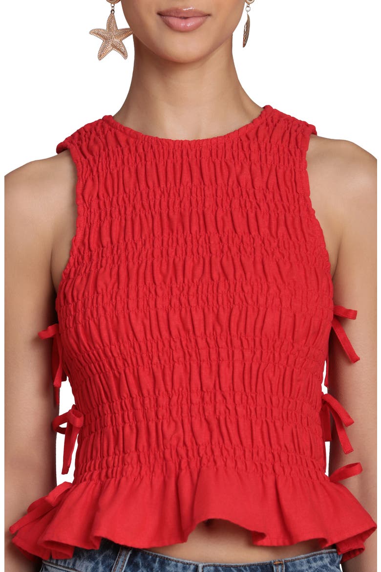 Smock Linen Blend Top, Alternate, color, HOT RED
