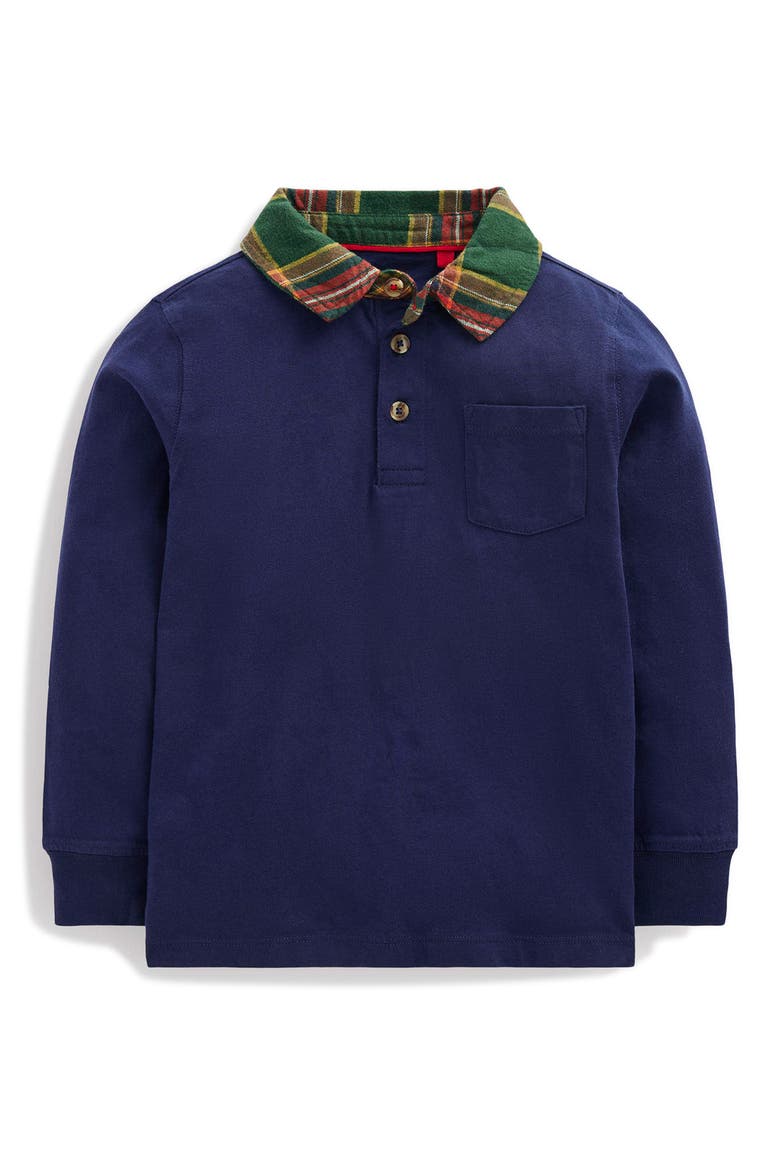 Kids' Long Sleeve Smart Polo, Main, color, COLLEGE NAVY/ GREEN CHECK