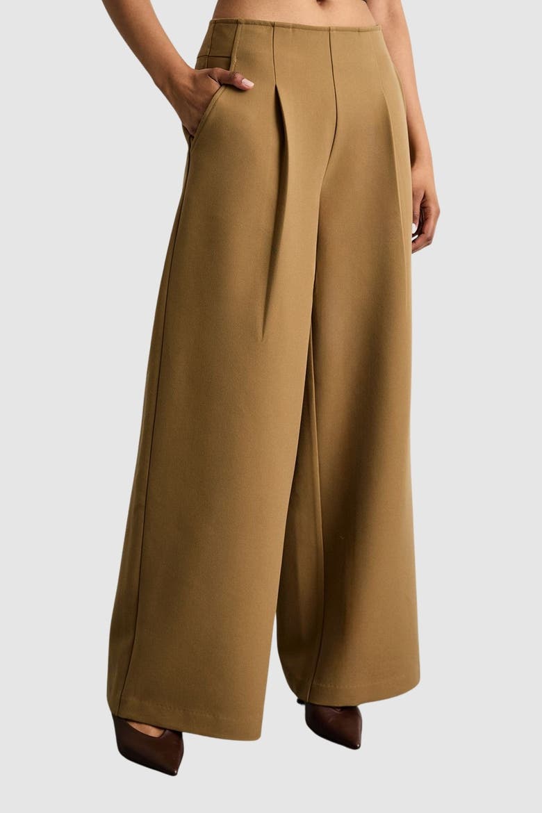 Premium Wide Leg Tailored Trousers, Alternate, color, Beige