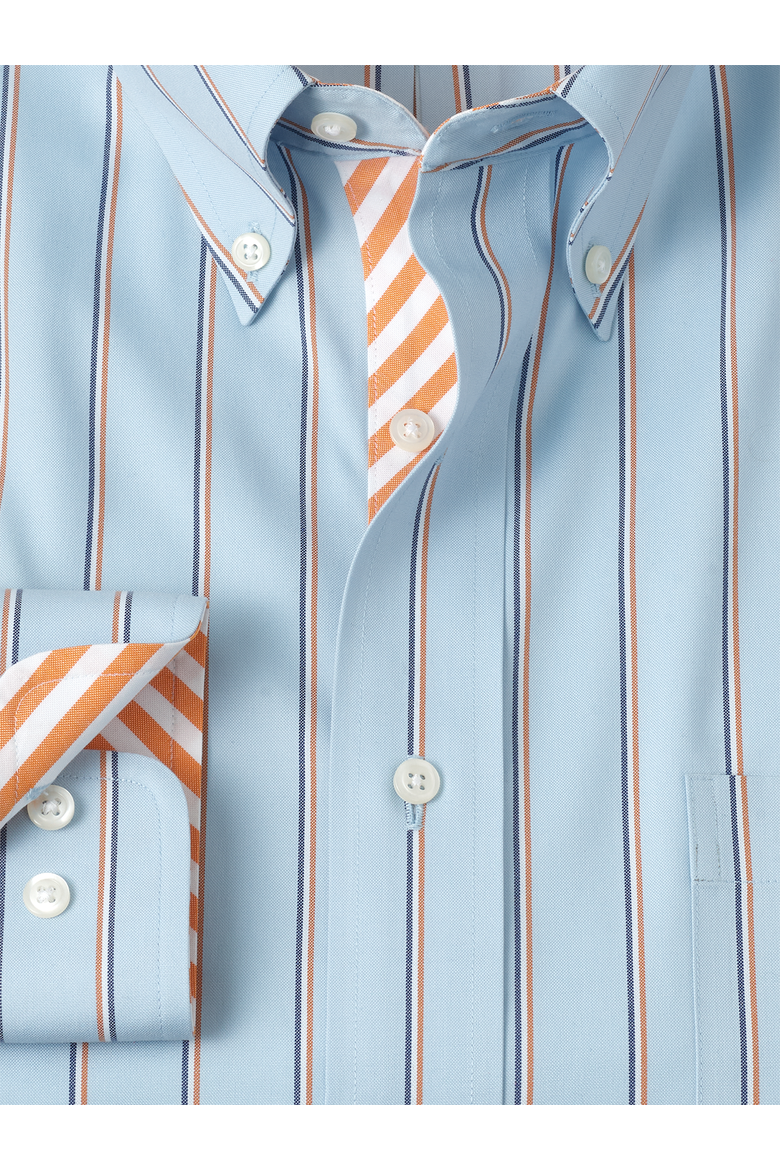 Cotton Buttondown Collar Broadcloth Classic Contrast Trim Button Cuff Long Sleeve Shirt, Alternate, color, Blue/Melon