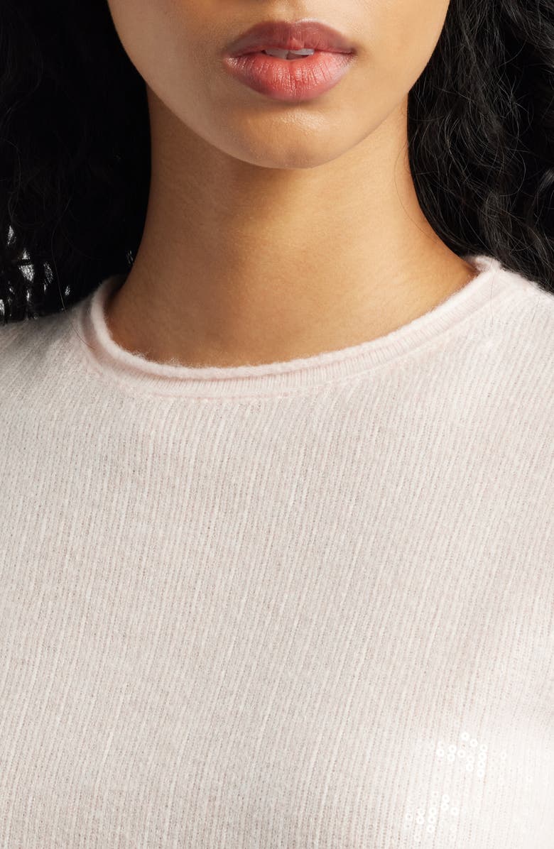 MANGO Short Sleeve Sequin Sweater, Alternate, color, Pastel Pink