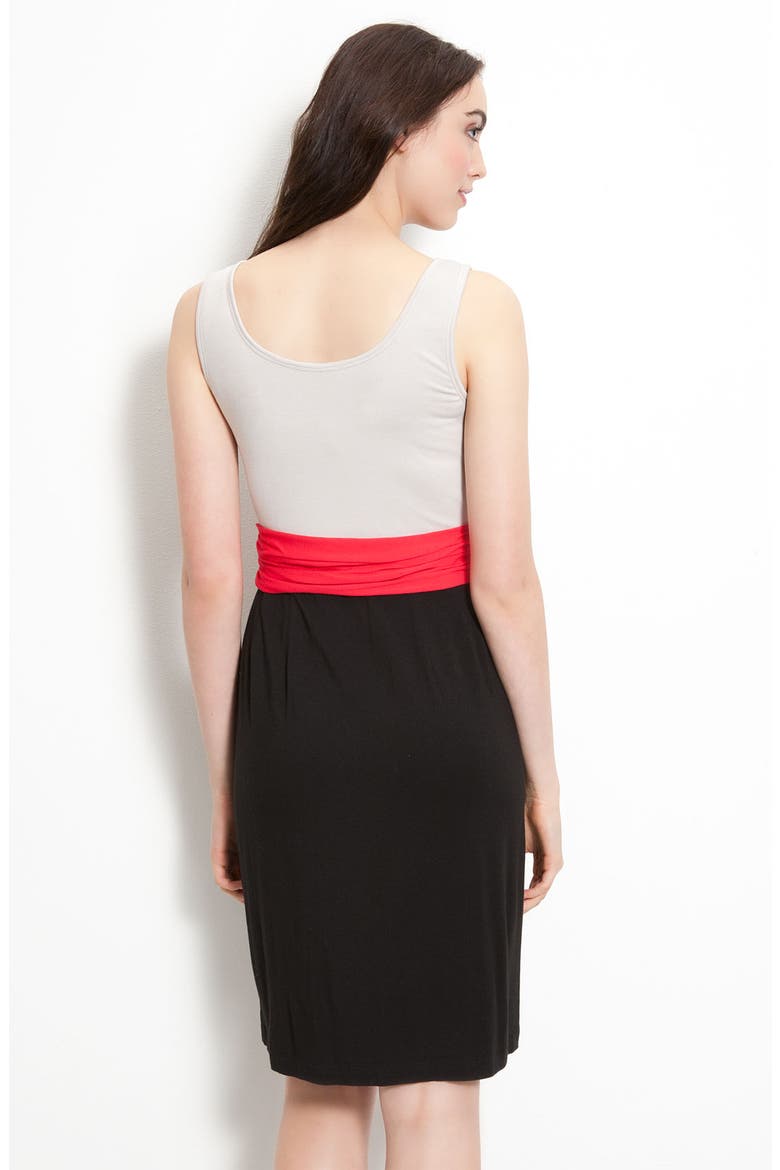 Sleeveless V-Neck Dress, Alternate, color, OYSTR/ RD HOT/BLK