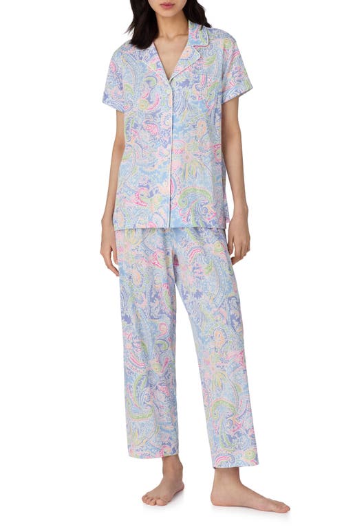 Shop Ralph Lauren Lauren  Floral Short Sleeve Crop Pajamas In Blue Paisley
