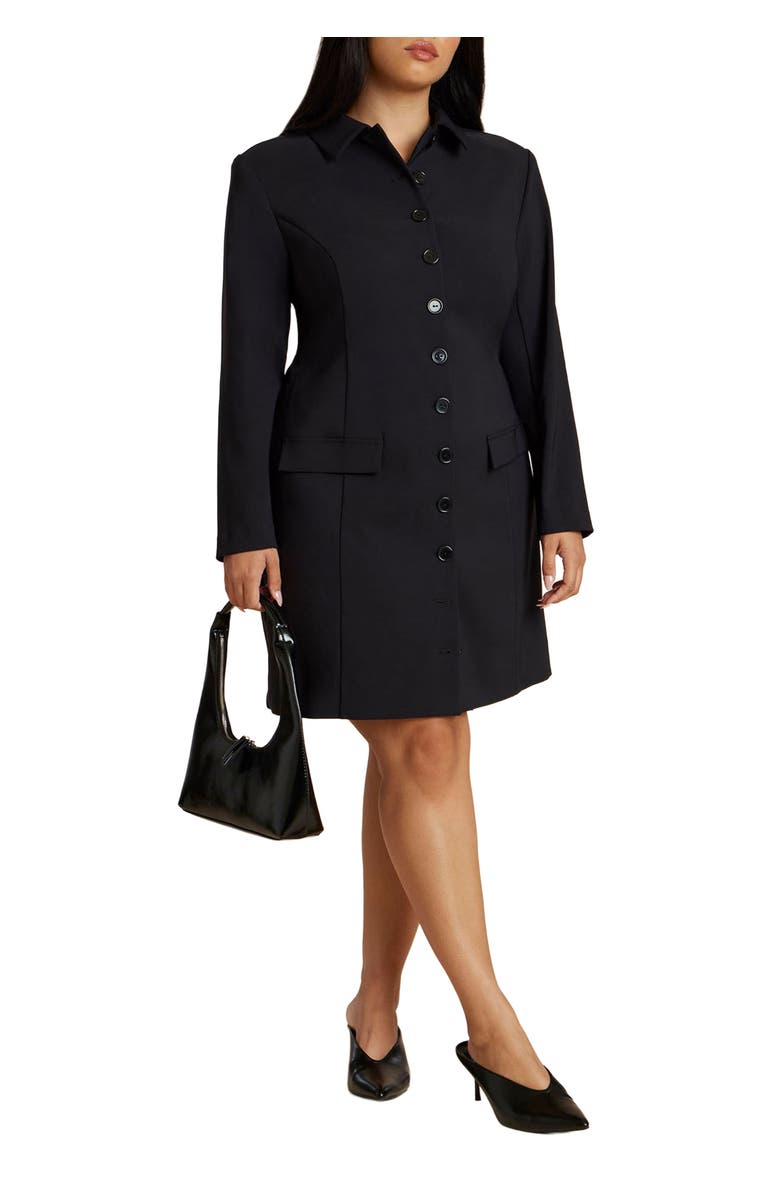 ELOQUII Long Sleeve Collared Mini Dress, Main, color, 