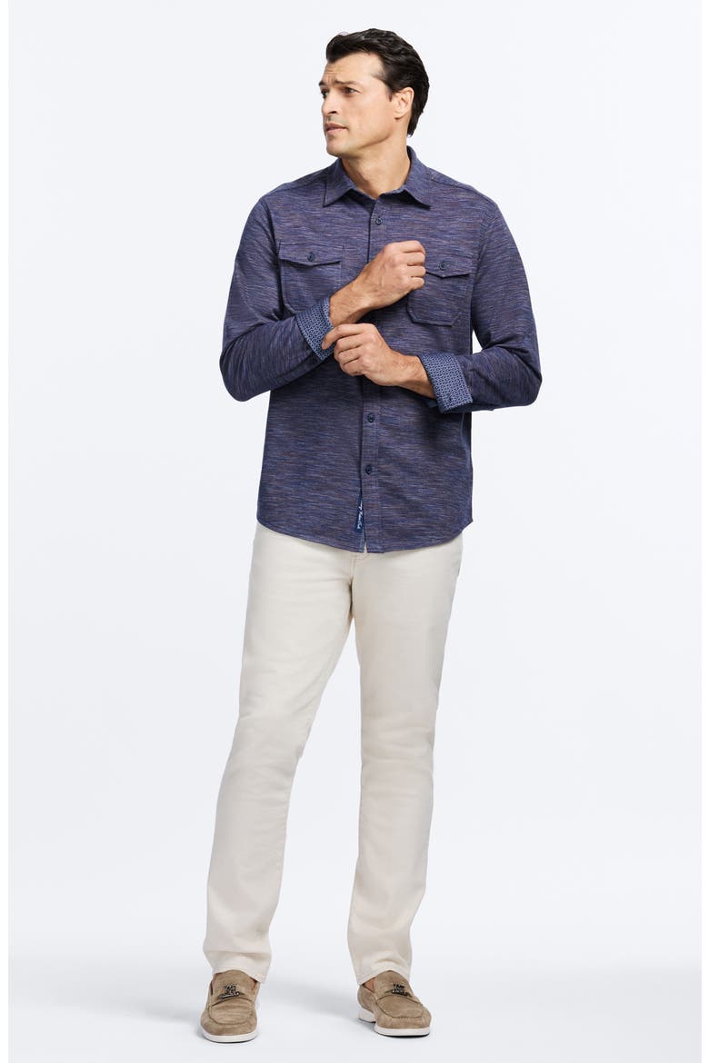 Storrs Space Dye Knit Cotton Blend Button-Up Shirt, Alternate, color, NAVY