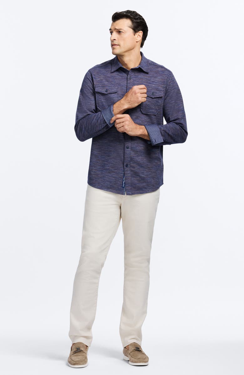 Robert Graham Storrs Space Dye Knit Cotton Blend Button-Up Shirt, Alternate, color, Navy