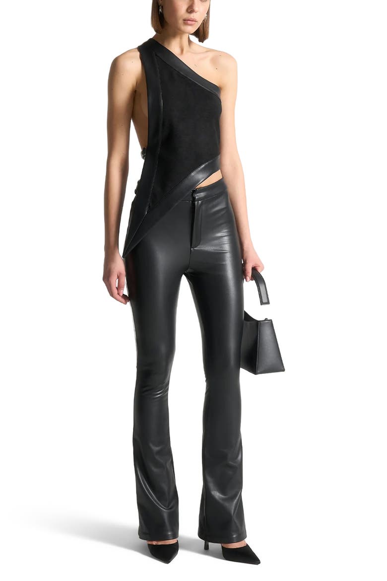 Suede & Leather Asymmetric Backless Top, Alternate, color, Black