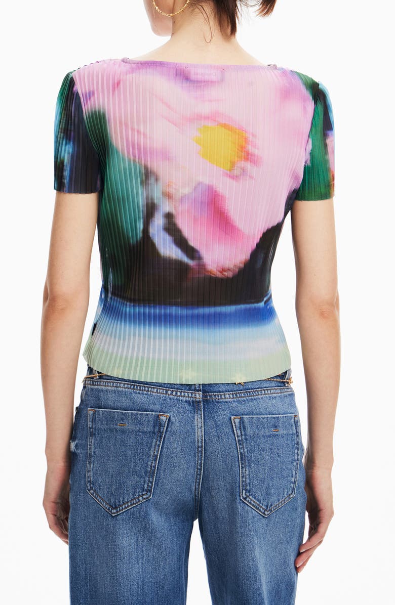 Desigual Plisa Floral Pleated Top, Alternate, color, Green