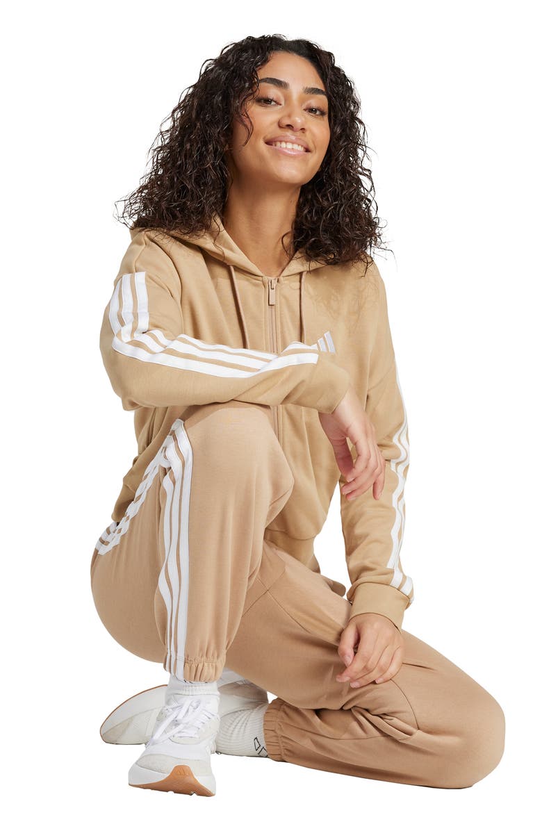adidas 3-Stripes French Terry Full Zip Hoodie, Alternate, color, Warm Sandstone/ White