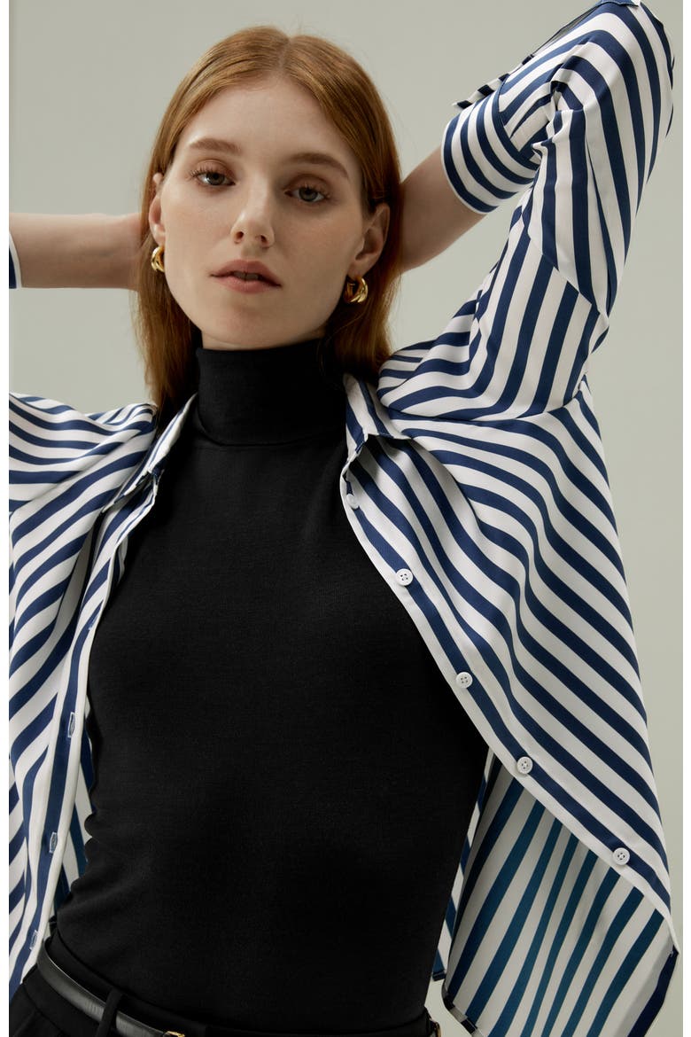Women's Classic Striped Silk Shirt, Alternate, color, Blue-White-Pinstripes