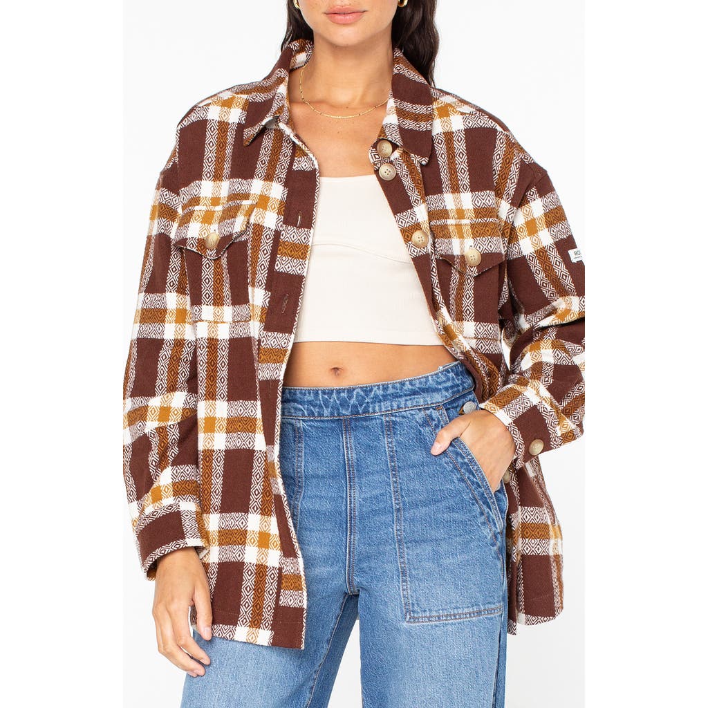 Roxy Overlander Cotton Button-up Shirt In Brown