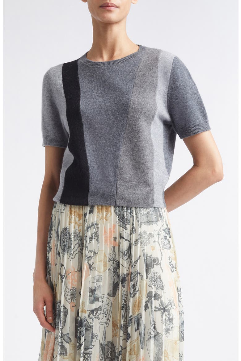Asymmetrical Paneled Short Sleeve Wool Sweater, Main, color, CHARCOAL MULTI