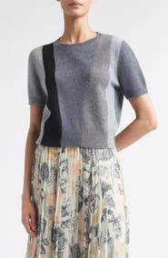Jason Wu Collection Asymmetrical Paneled Short Sleeve Wool Sweater