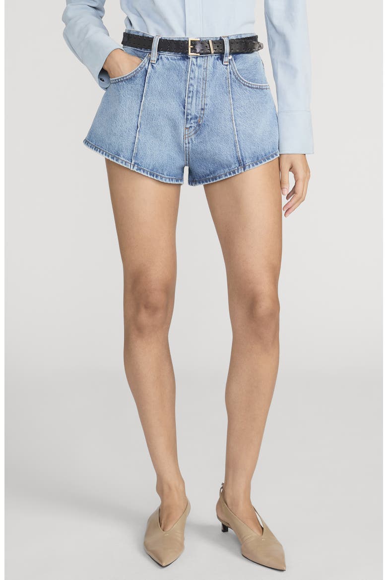 The Tilt High Rise Denim Mini Shorts, Main, color, JUNA