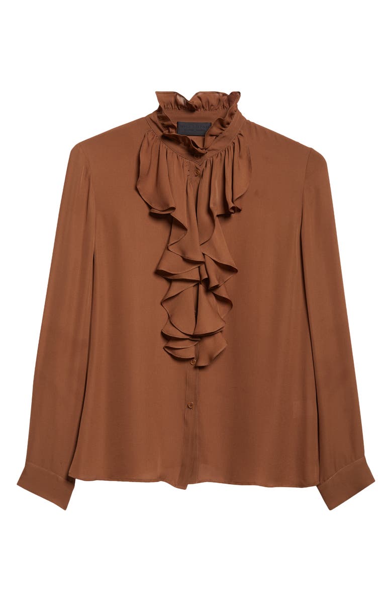 Nili Lotan Lily Ruffle Silk Shirt, Alternate, color, Cognac
