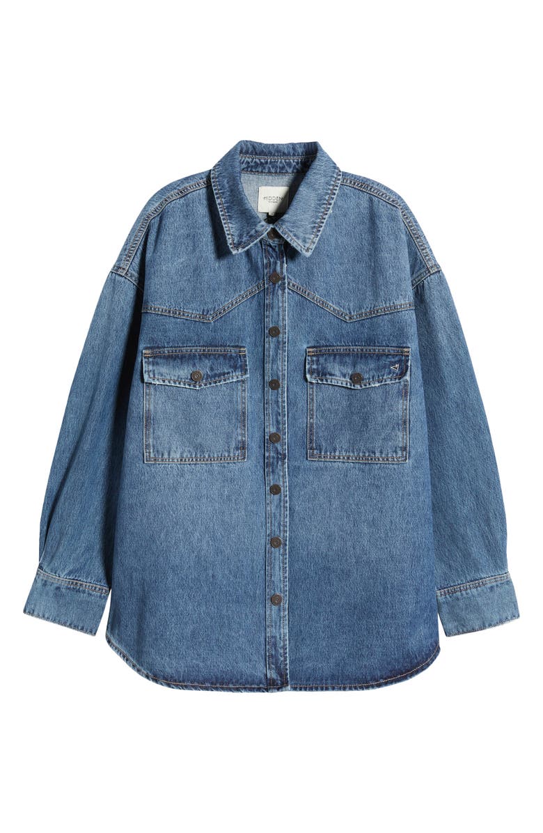 HIDDEN JEANS Oversize Western Denim Button-Up Shirt, Alternate, color, 
