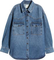 HIDDEN JEANS Oversize Western Denim Button-Up Shirt