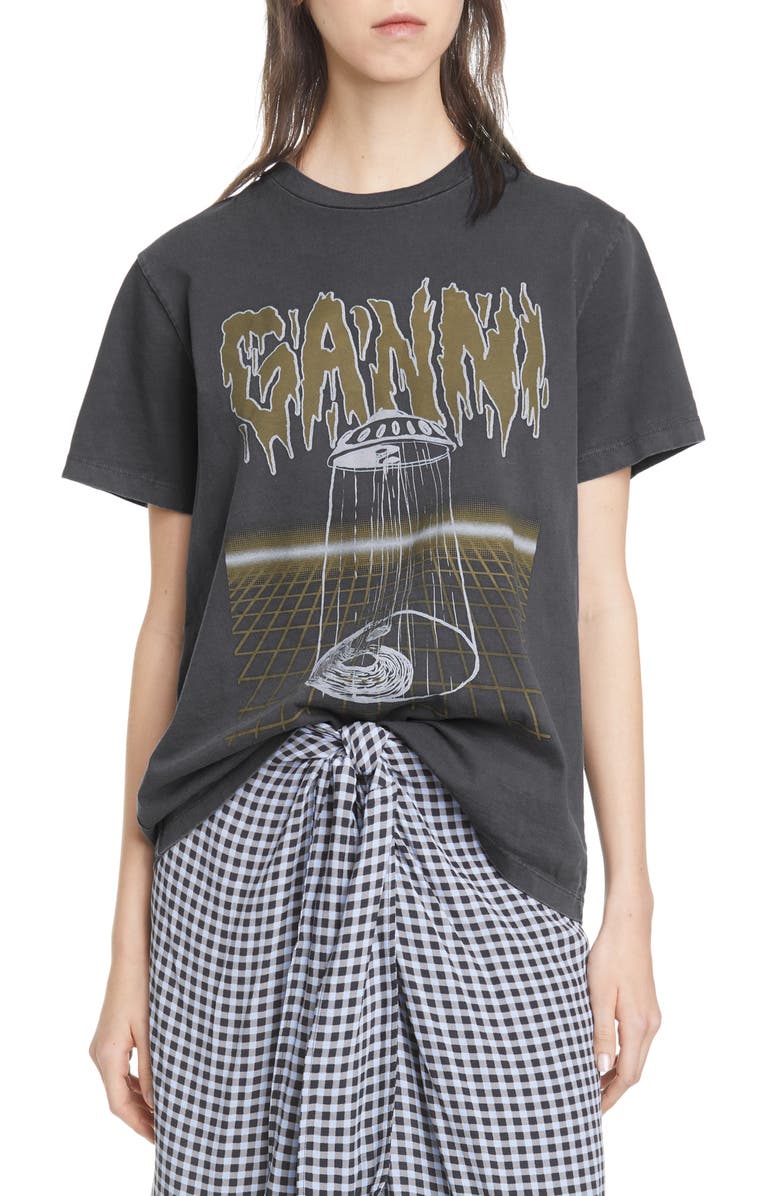 Ganni UFO Logo Graphic Tee, Main, color, 