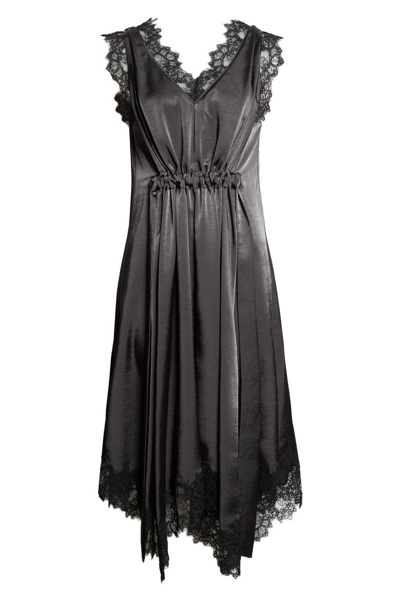 Lace Detail Satin Dress, Alternate, color, SLATE