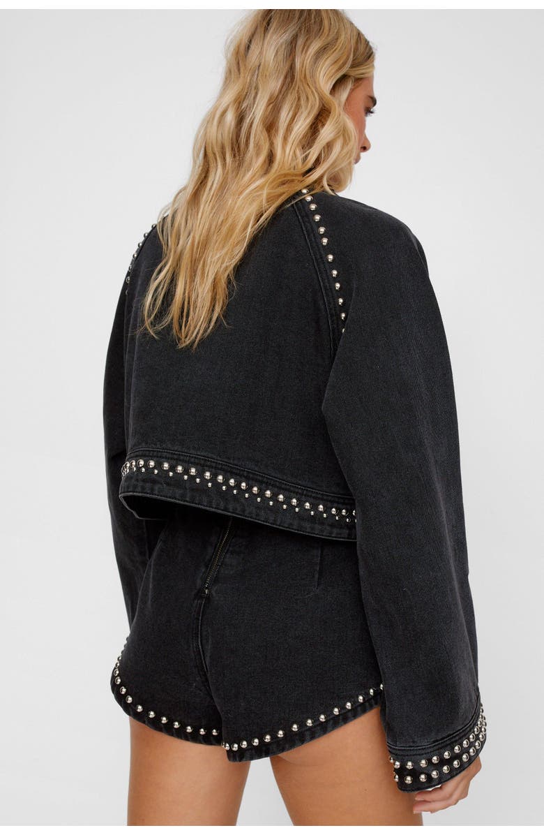 NASTY GAL Heart Studded Cropped Denim Jacket, Alternate, color, Washed Black