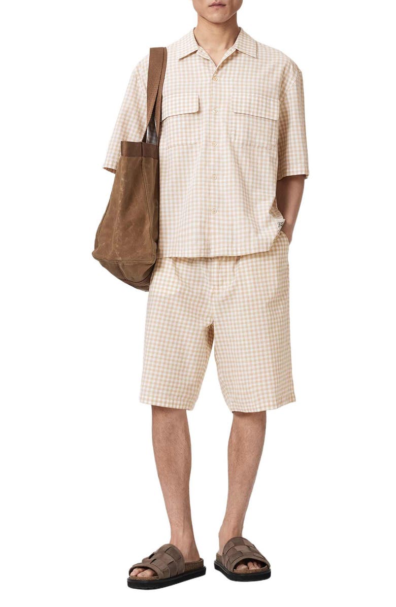 AllSaints Rockland Gingham Check Cotton Drawstring Shorts, Alternate, color, Desert Yellow