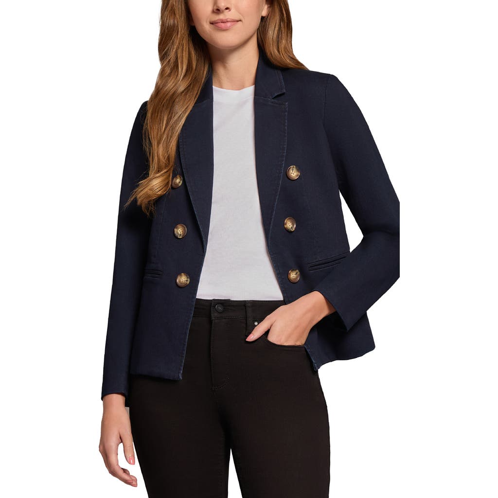 Jones New York Faux Double Breasted Denim Jacket in Indigo Rinse Wash