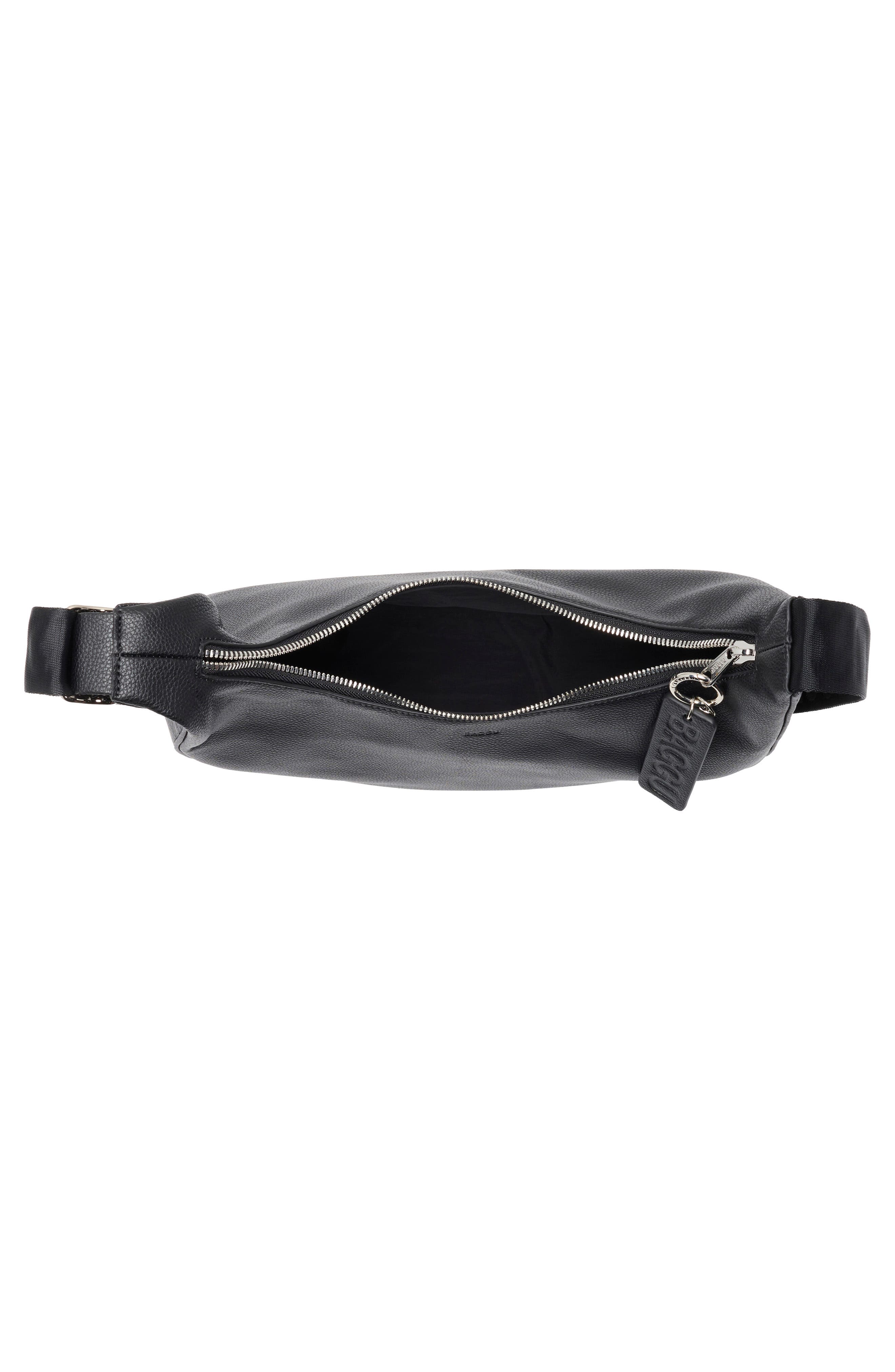 Medium Recycled Leather Crescent Shoulder Bag, Alternate, color, BLACK