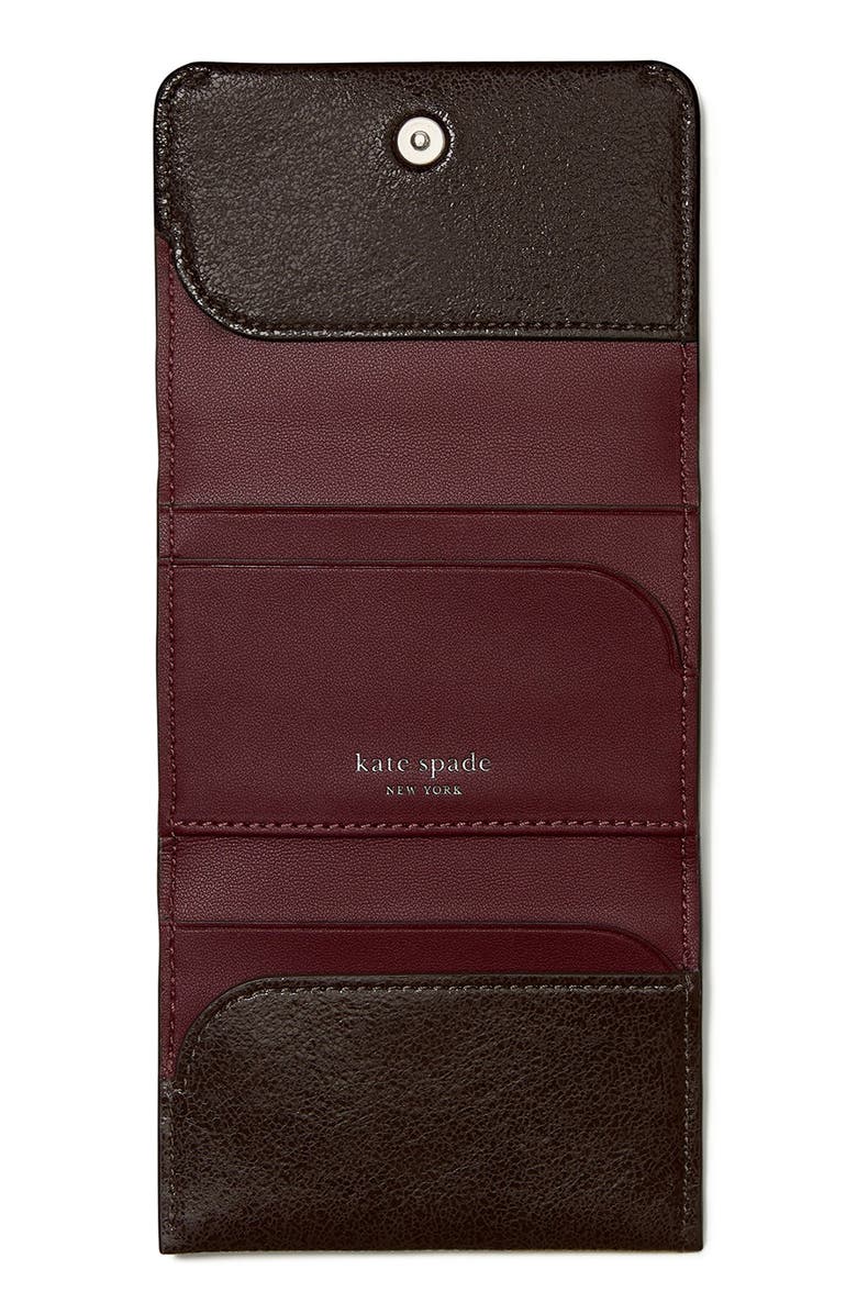 Kate Spade New York halo glazed leather card case, Alternate, color, Hot Fudge