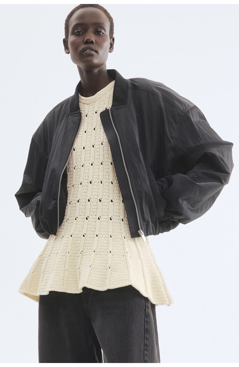 H&M Pointelle-knit Peplum Top, Alternate, color, Cream