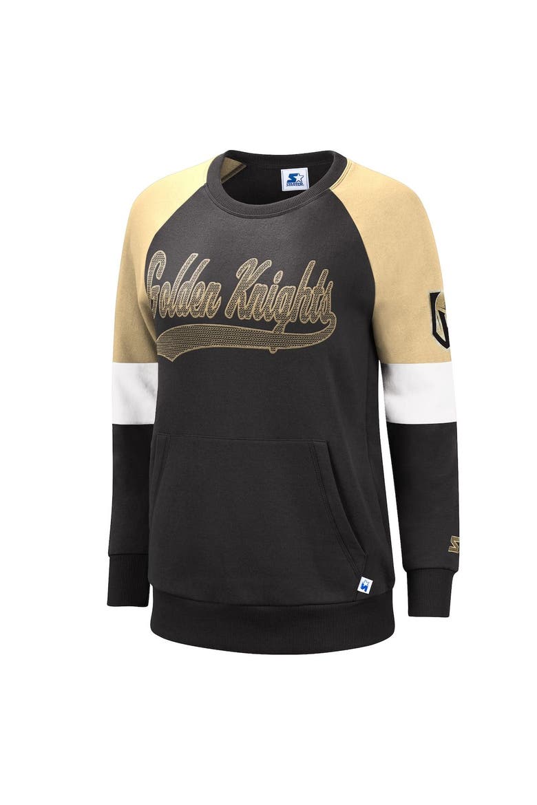 Women's Starter Black/Gold Vegas Golden Knights Playmaker Raglan Pullover Sweatshirt, Main, color, Black