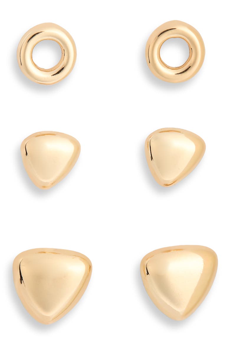 Set of 3 Assorted Geometric Stud Earrings, Main, color, GOLD