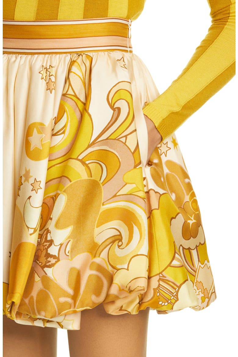 Tempo Print Bubble Hem Miniskirt, Alternate, color, HONEY COLLAGE