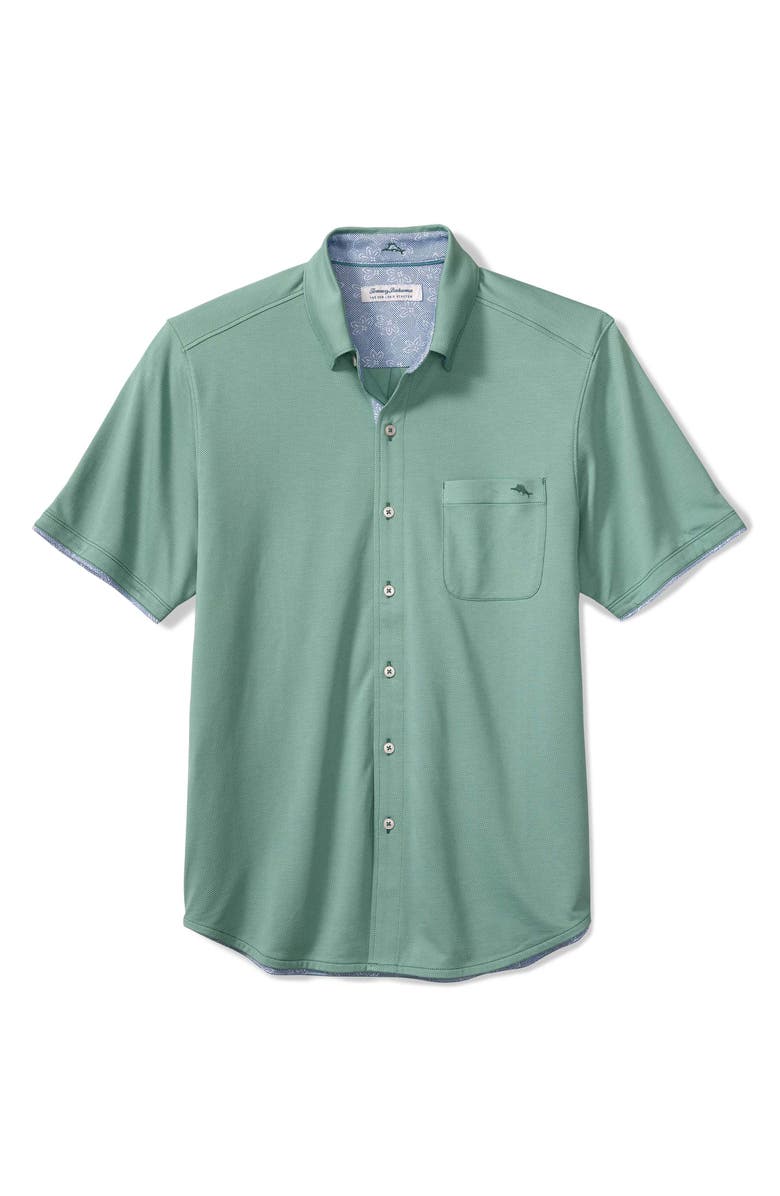 Tommy Bahama San Lucio Lotus Happy Hour IslandZone<sup>®</sup> Short Sleeve Cotton Blend Button-Up Shirt, Main, color, Dark Spa