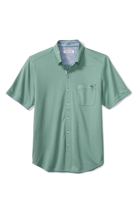 San Lucio Lotus Happy Hour IslandZone® Short Sleeve Cotton Blend Button-Up Shirt (Big & Tall)