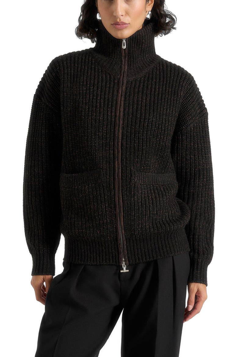Jamie Unisex Speckled Wool Zip Through Jacket, Alternate, color, Black