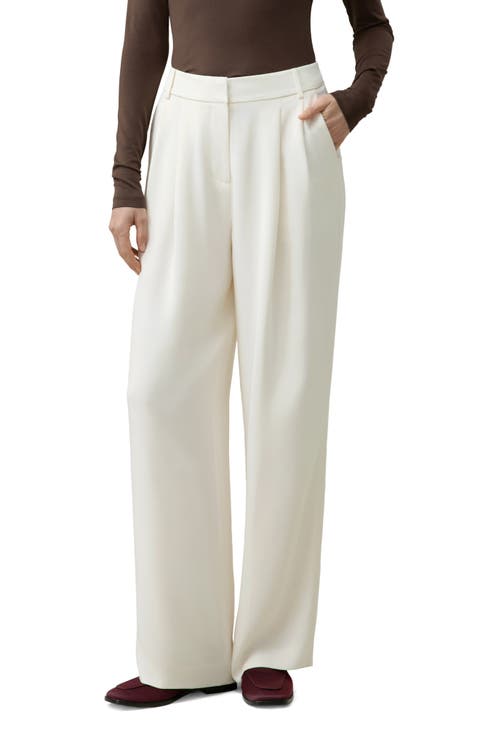 Silk Crepe Pleated Straight Trousers