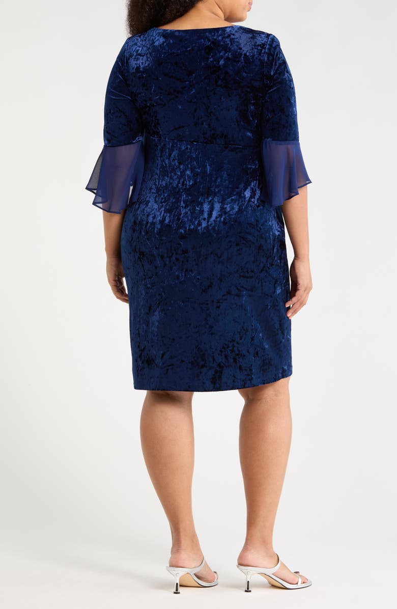 Connected Apparel Crushed Velvet Ruched Cocktail Dress, Alternate, color, Navy