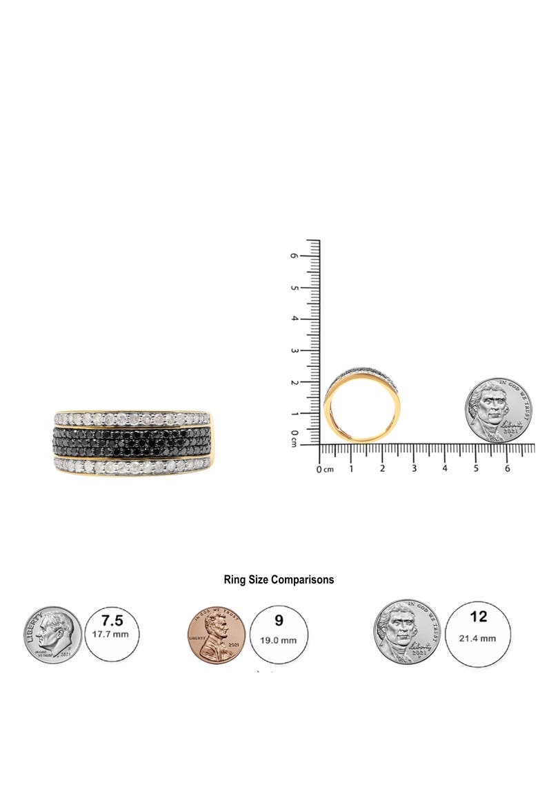 14K Yellow Gold Plated Silver 1 1/4 Cttw White and Black Diamond Multi Row Band, Alternate, color, Yellow Gold over Silver