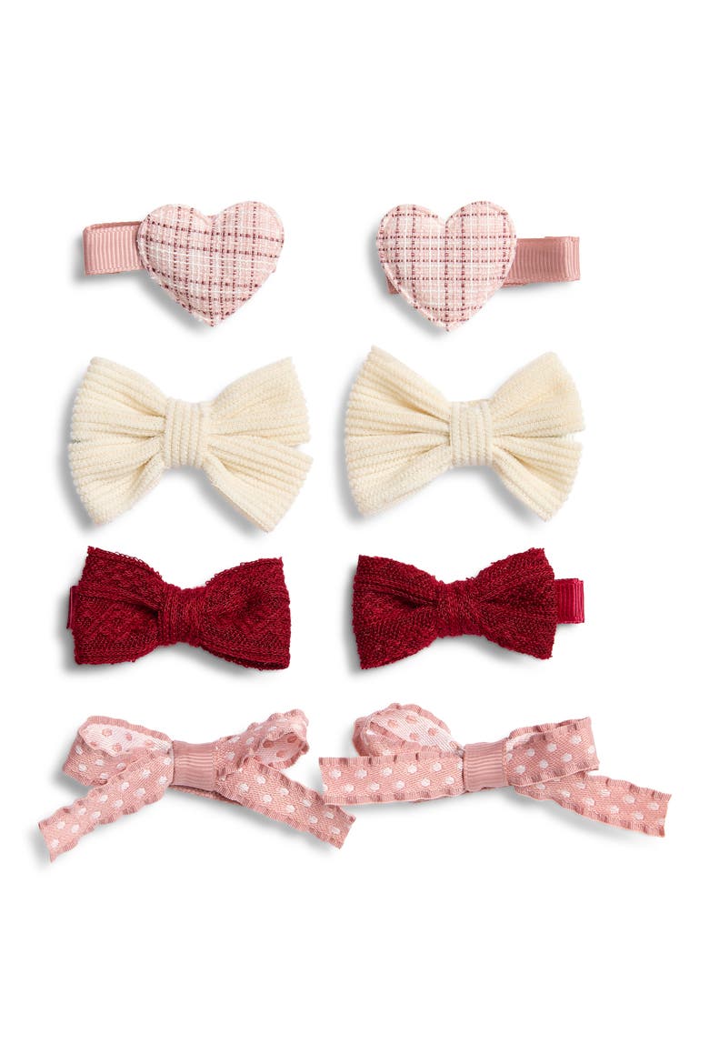 Kids' 8-Pack Bow & Heart Hair Clips, Main, color, BURGUNDY