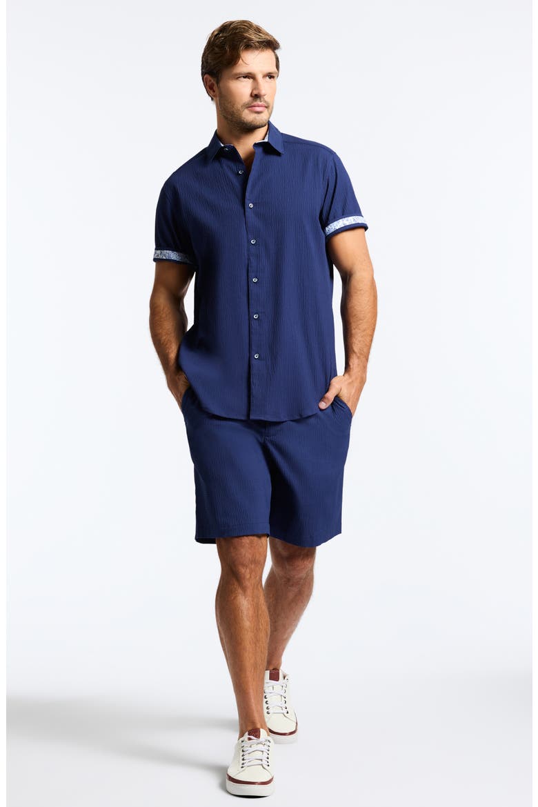 Thresher Classic Fit Solid Short Sleeve Cotton Seersucker Button-Up Shirt, Alternate, color, NAVY