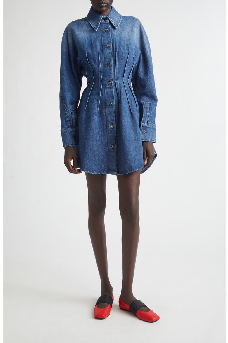 Long Sleeve Denim Cocoon Mini Shirtdress, Main, color, MEDIUM BLUE