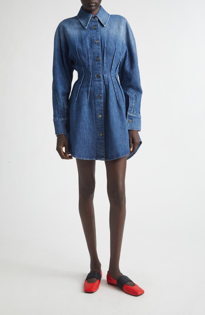 Givenchy Long Sleeve Denim Cocoon Mini Shirtdress, Main, color, Medium Blue