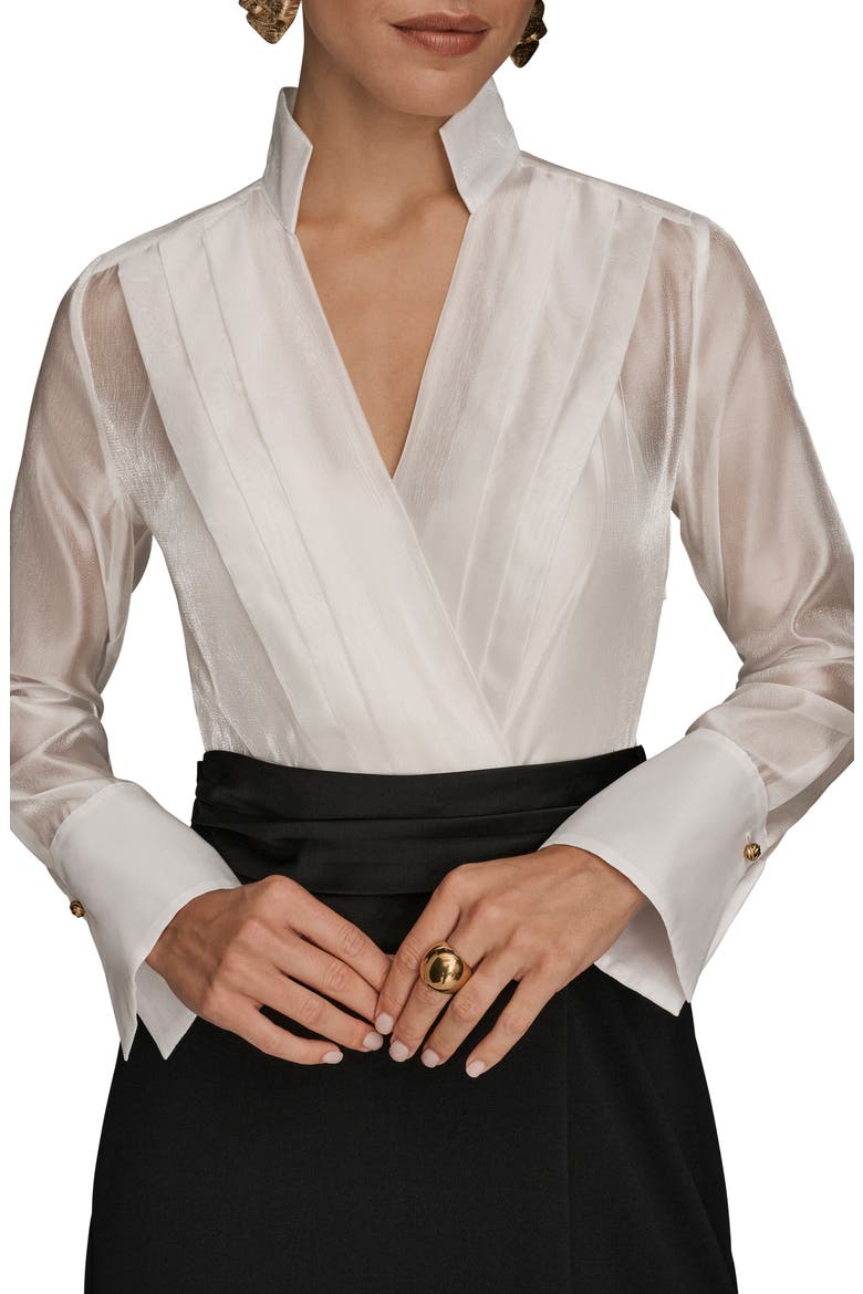 Organza Bodice Long Sleeve Gown, Alternate, color, CRM/BLK