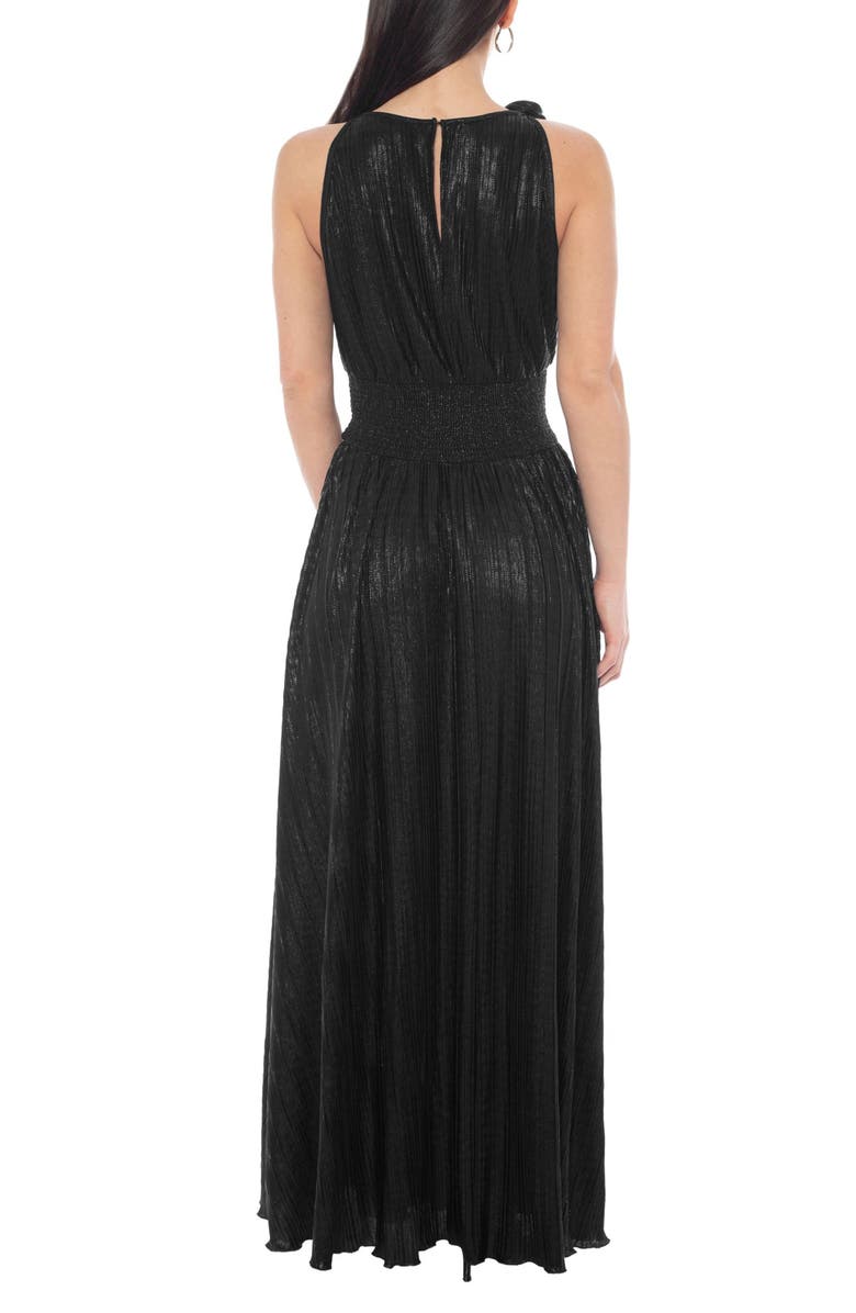 Oleg Cassini Rosette Pleated Sleeveless Maxi Dress, Alternate, color, Black
